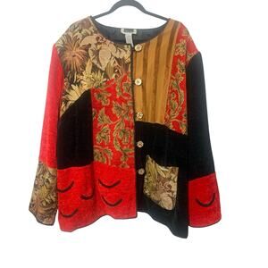 Maggie Barnes Woman 4X Patchwork Chenille Tapestry Jacket‎ Shacket Art to Wear
